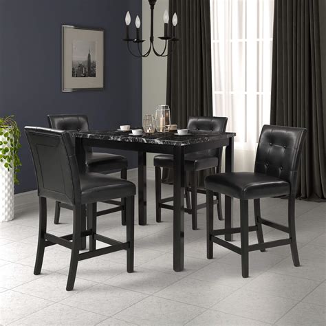 Buy 5 Piece Dining Table Set With Veneer Marble Top For Small Space