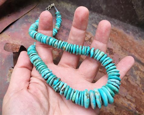 Chunky Turquoise Bead Disc Nugget Necklace For Women Native American