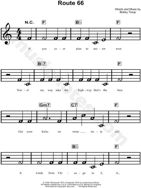 We are sure you will agree that this is a very fine rendition of the great song written by bobby troup in 1946. Bobby Troup "Route 66" Sheet Music for Beginners in C Major - Download & Print - SKU: MN0134994