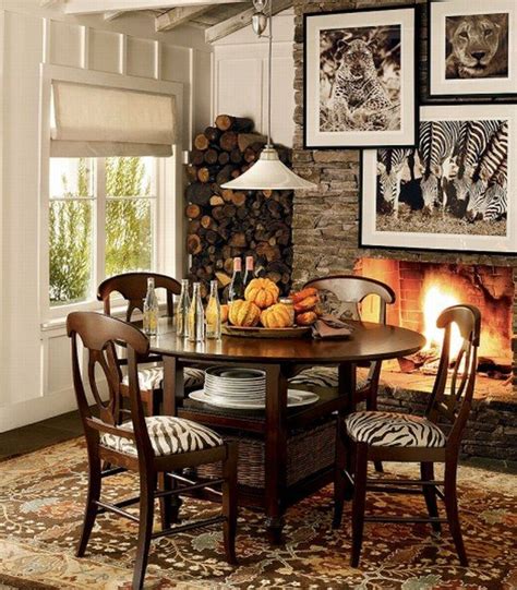 Turn your dining area into a themed dining space, with wall decor, a throw rug, and of course, some animal print dining room chairs. Decorating with Animal Print