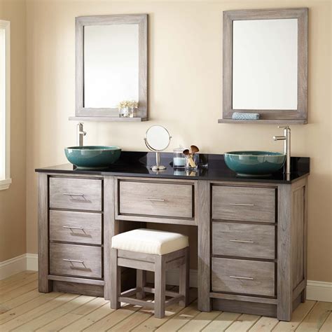 Either extend the mirror in this area or only have mirrors above the sinks and have a separate mirror for your makeup. 72 Double Sink Vanity With Makeup Area