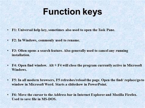 Function Keys Synopsis For Study