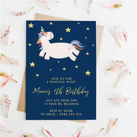 Unicorn Slumber Party Printable 5th Birthday Invitation Etsy