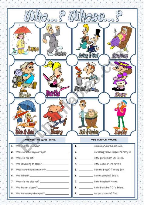 Who Whose Esl Worksheet By Mariaolimpia