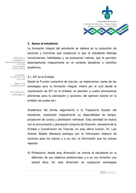 Informe De Actividades 2018 Facultad De Enfermería Xalapa