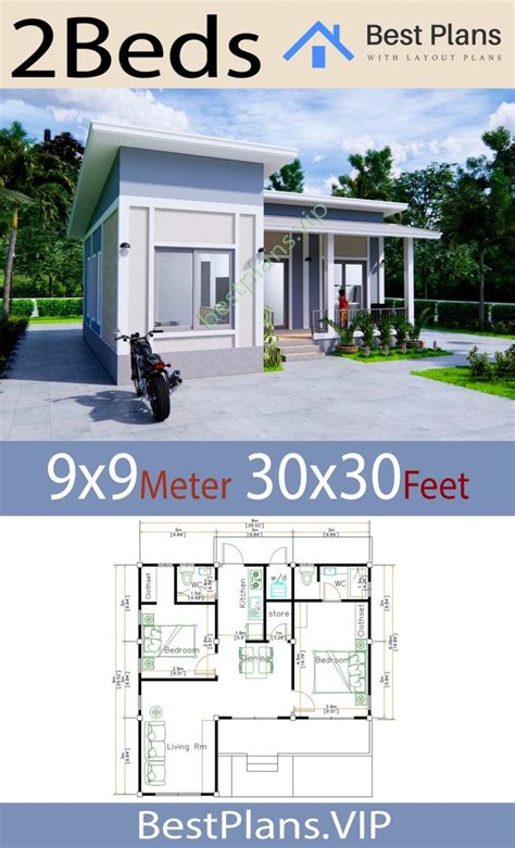 House Plans 9x9 Meters 30x30 Feet 2 Bedrooms Shed Roof Best Plans Vip 810