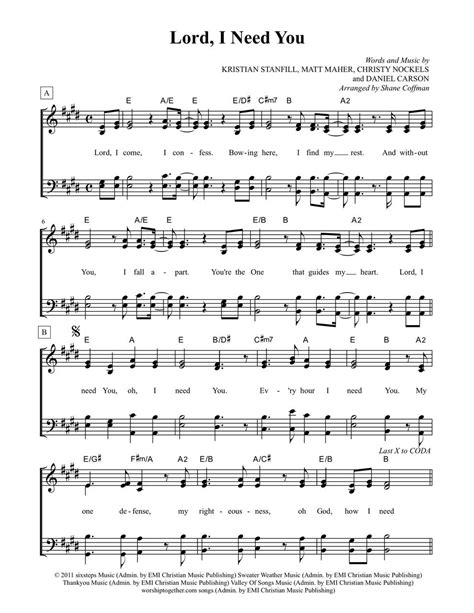 Lord I Need You Sheet Music