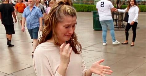 Woman Breaks Down In Tears After Street Performers Magic Trick Turns