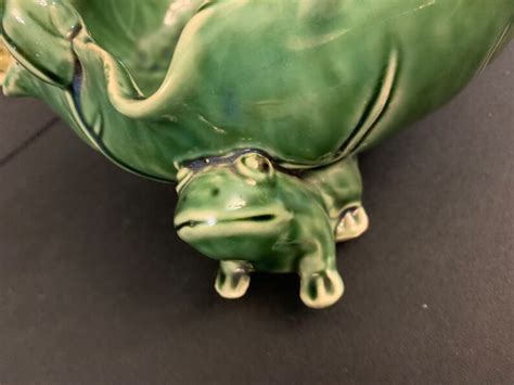 Vintage Majolica Glaze Frog Lilly Pad Ceramic Pottery Bowl Etsy