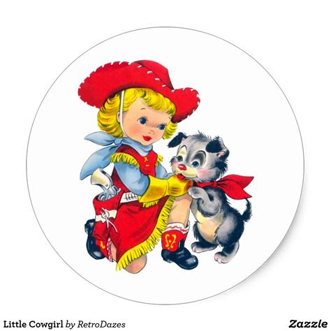 Little Cowgirl Classic Round Sticker Cute Cowgirl Stickers Cowgirl