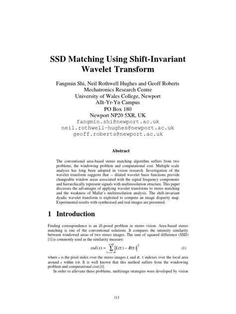 Ssd Matching Using Shift Invariant Wavelet Transform τ τ R L X Ssd Pdf Wavelet Algorithms