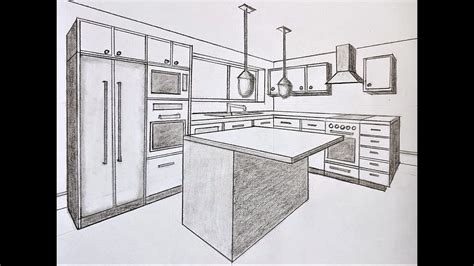 How To Draw A Kitchen Room In 2 Point Perspective Youtube Interior