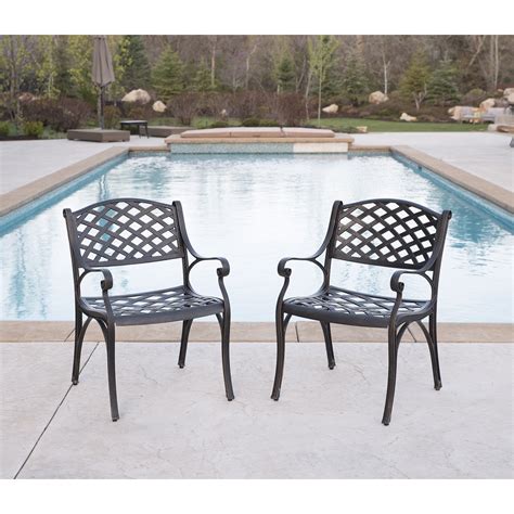 Includes three finished in a cream tone paint, and three finished in a kelly green tone paint. WE Furniture Cast Aluminum Patio Chairs (Set of 2), Antique Bronze | LAVORIST