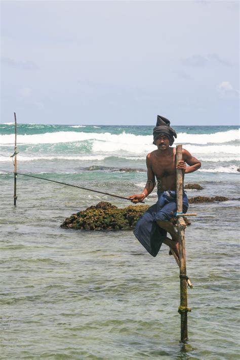 Stilt Fishing Sri Lanka Traditional Pole Dip Wave Editorial Stock Photo