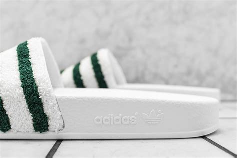 The Adidas Originals Adilette Slide In White And Green Can Be Yours To