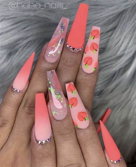 Nailart 🍊🍊🍊 Peach Acrylic Nails Peach Nail Art Peach Nails