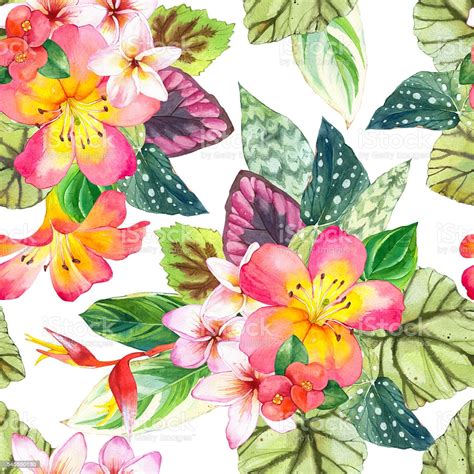 Seamless Background With Watercolor Tropical Flowers Stock Vector Art