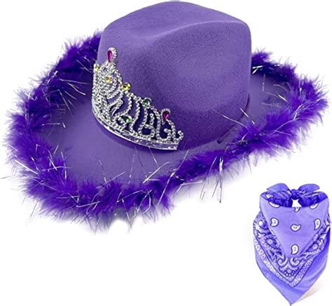 Purple Cowboy Hat With Feather Tiara Bandanas Purple