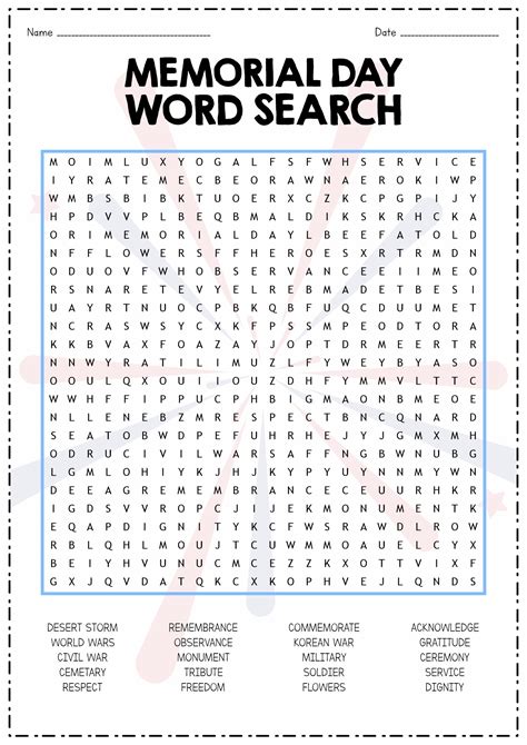 Printable Memorial Day Word Search