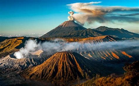 Tengger Caldera Indonesia With Active Volcanoes Bromo Foreground