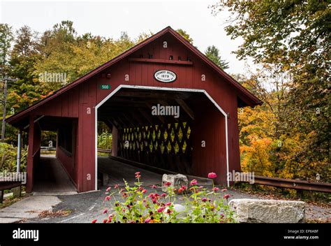 Autumn Color At Historic Creamery Covered Bridge In Battleboro Vermont