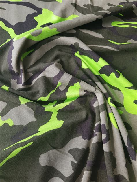 Neon Green Camouflage Cotton Jersey Fabric Camo Print Etsy