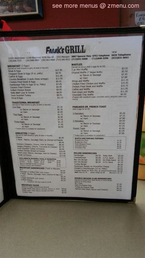 Menu At Franks Grill Restaurant Pasadena Spencer Hwy