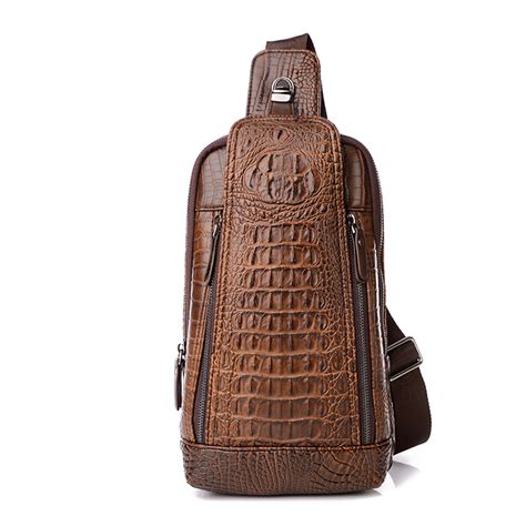 Kudosale Men Sling Bag Messenger Leather Crocodile