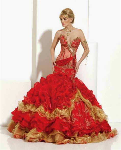 Red And Gold Long Ball Gown Wedding Dresses With Bling Ideas