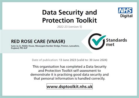 Data Security And Protection Toolkit DSPT Red Rose Care