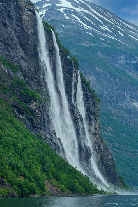 The Famous Seven Sisters Waterfall In The Geiranger Fjord Stock Image