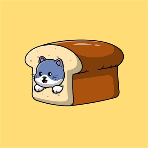 Premium Vector Cute Cat Bread Cartoon Vector Icons Illustration