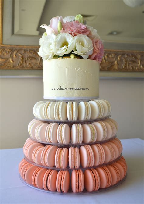 Peach Ombre Macaron Tower Buttercream Cake On Top Finished With Fresh