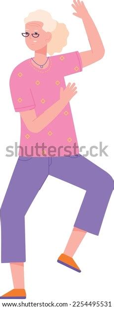 Happy Old Woman Dancing Celebrating Party Stock Vector Royalty Free