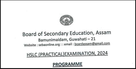 Assam HSLC Routine 2024 SEBA Class Class 10th Exam Dates Routine