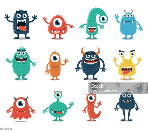 Set Of Monsters Isolated On White Background Stock Illustration