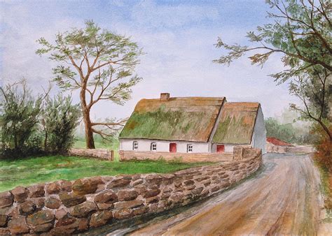 Traditional Irish Thatched Cottage Painting By Jeno Futo