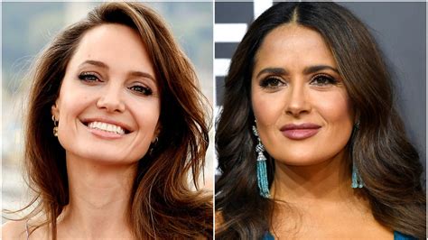 watch angelina jolie shove salma hayek s face into a cake in honor of her 55th birthday glamour