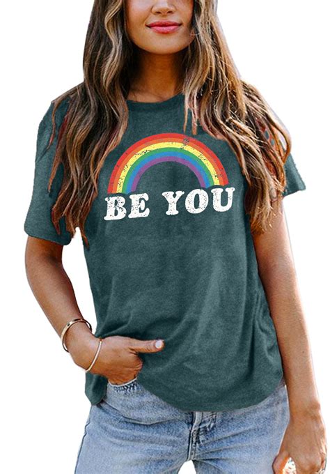 rainbow shirt women pride shirt rainbow graphic tees shirts letter print casual short sleeve