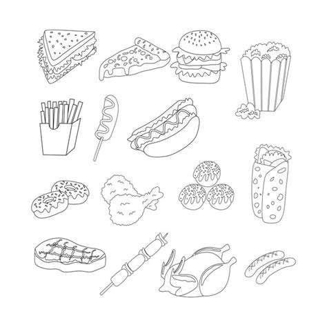 Premium Vector Set Of Fast Food Line Art Doodle