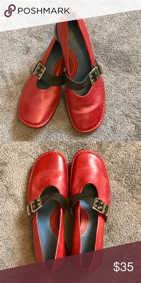 Red Leather Mary Janes Red Leather With Black Leather Strap And Silver