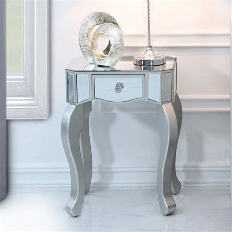 Sophia Silver 1 Drawer End Table Mirrored Silver End Table