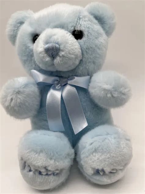Aurora Baby Teddy Bear Plush 8 Blue Baby Boy Satin Ribbon 1312