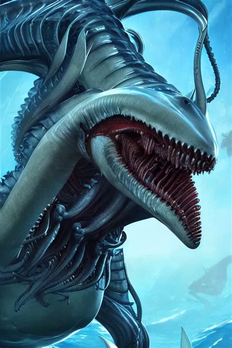 Underwater Xenomorph Alien Mixed With Sharks Extra Stable Diffusion