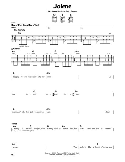 Jolene By Dolly Parton Guitar Lead Sheet Guitar Instructor