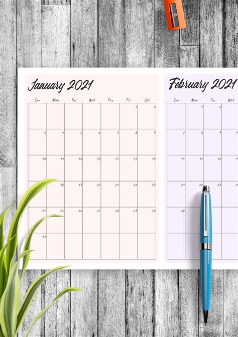Download Printable Two Months On Page Calendar Pdf