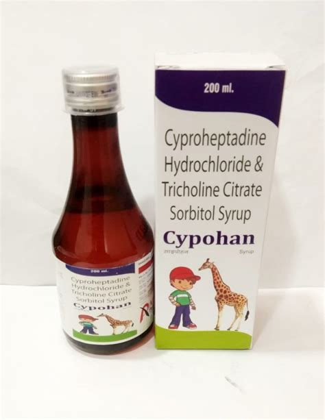 Cypohan Cyproheptadine Hcl Tricholine Citrate And Sorbitol Syrup For
