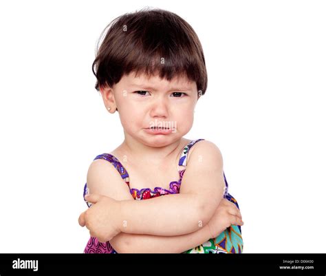 Sad Baby Girl Crying Isolated On A Over White Background Stock Photo