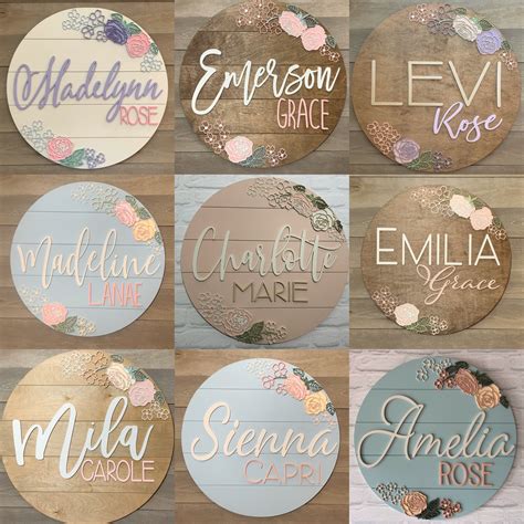 Personalized Floral Name Sign Baby Name Board 24 Round Wood Name