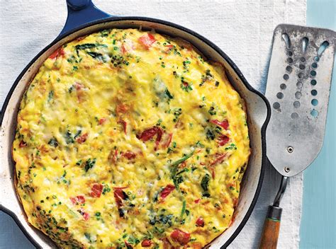 Frittata With Ricotta Roasted Red Peppers Baby Spinach And Herbs